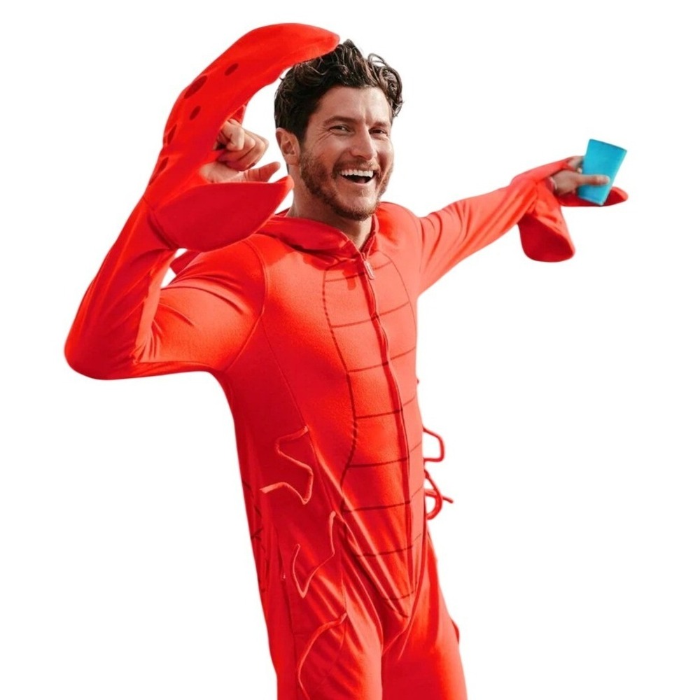New Tipsy Elves Mens Red Lobster Costume Union Suit Halloween Onesie Pajamas-XS